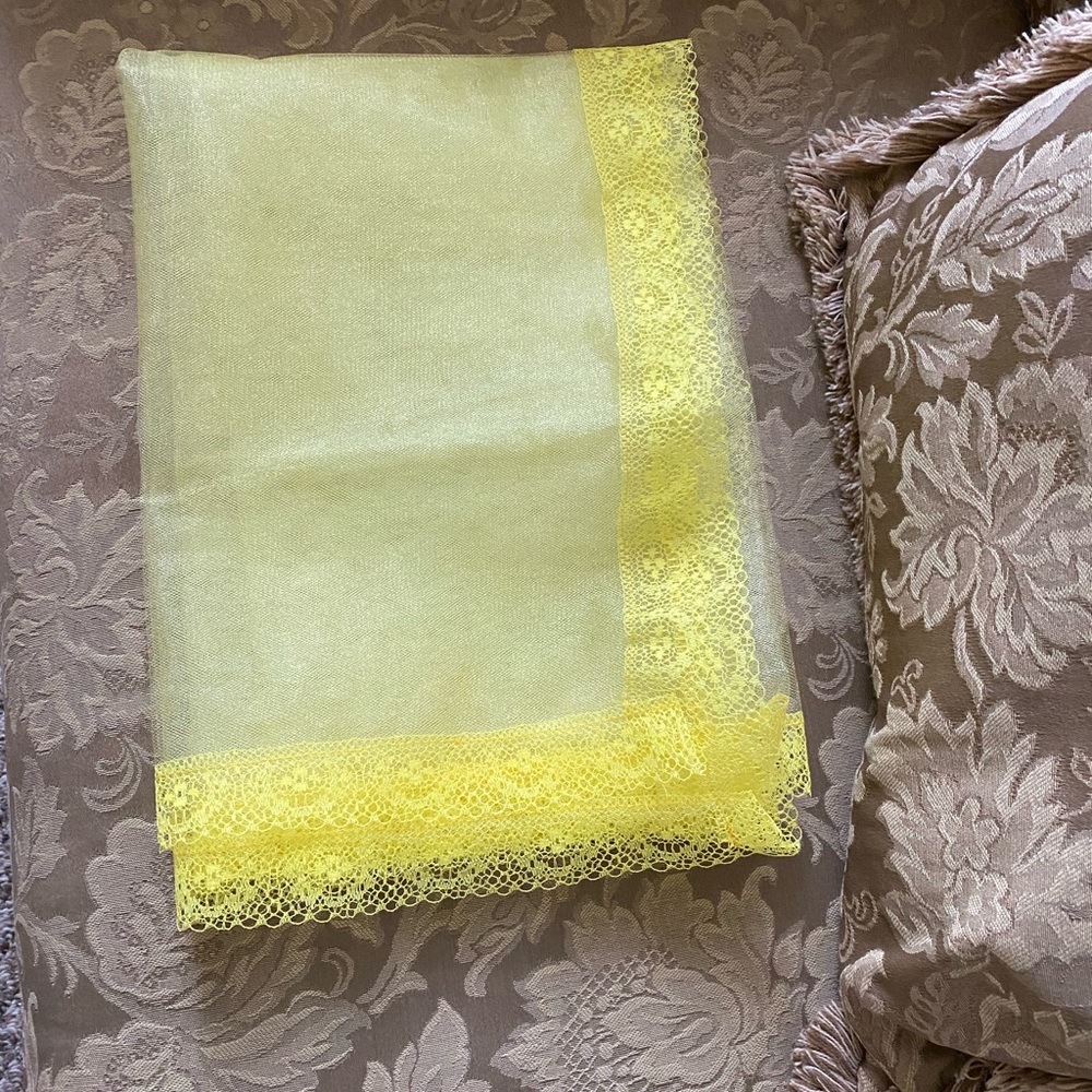 Sheer Yellow Lace Trim Scarf Shawl dupatta new